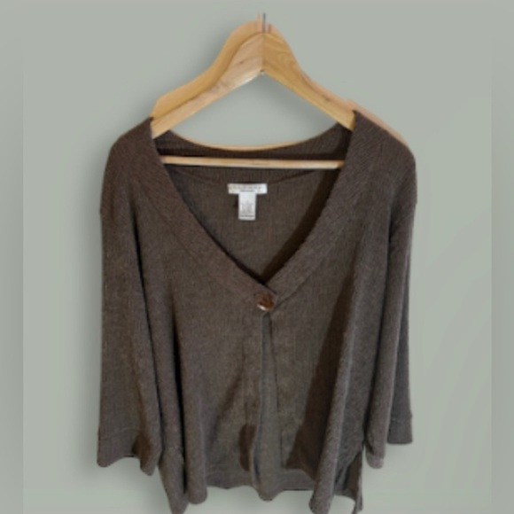 COPY - Rafael Woman Abstract Seersucker  Ribbed open cardigan size 1X brown - Picture 1 of 16